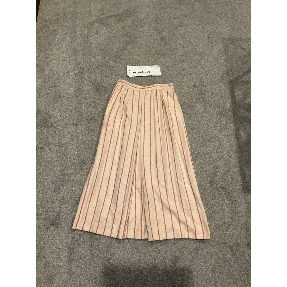Vintage '80s '90 Carlisle silk & wool midi skirt | Candy Cane Cream Women Size 8